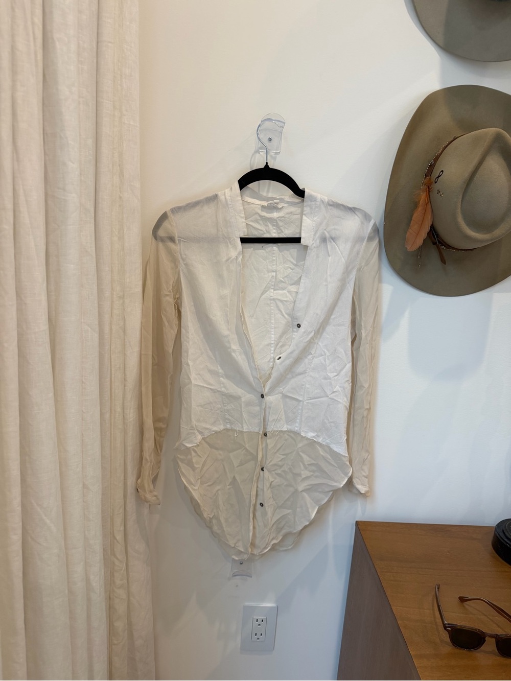 Helmut Lang Ivory and Black Contrast Collar Shirt